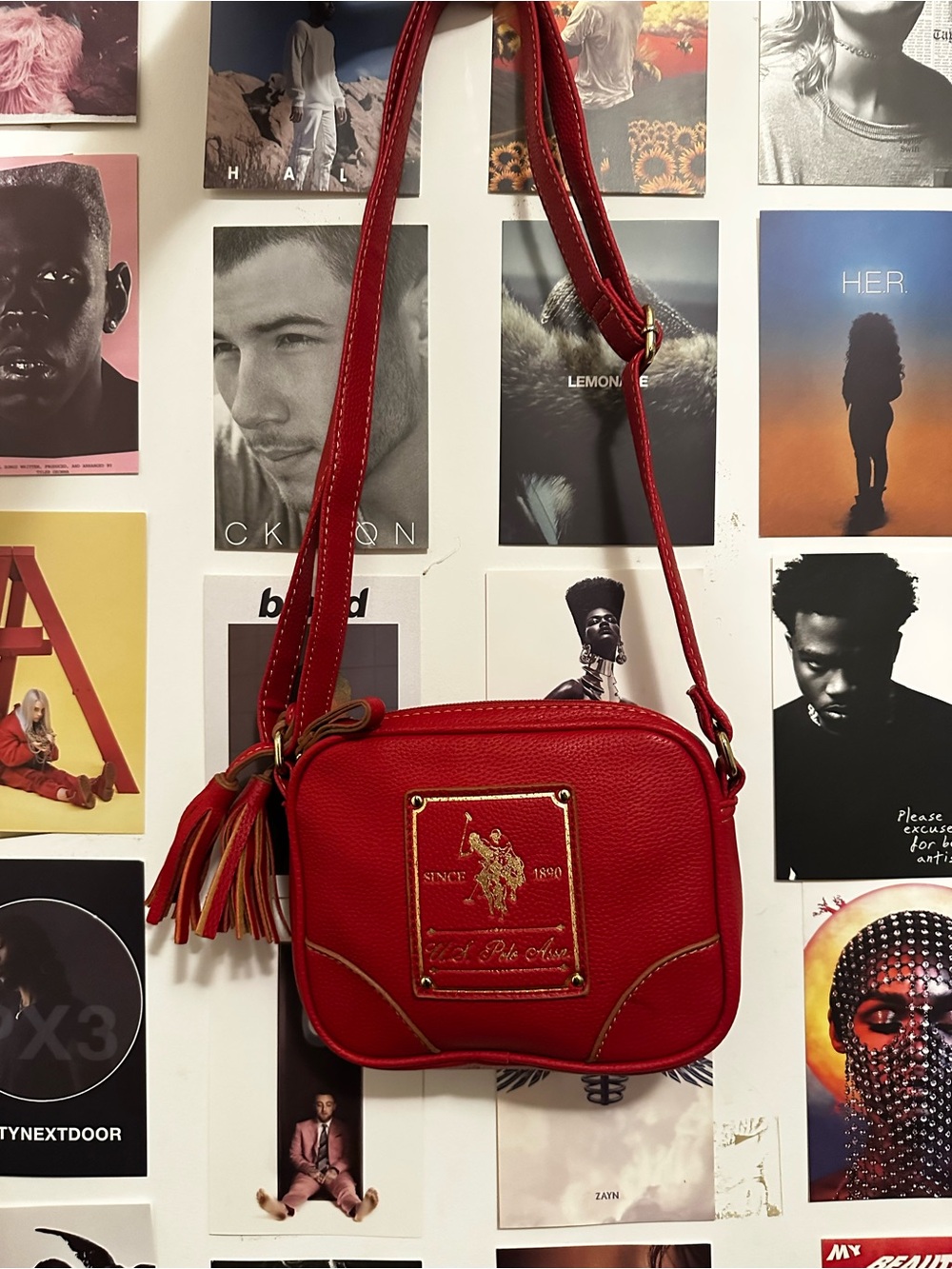 U.S. Polo Assn. Red Leather Crossbody with Tassel Accent